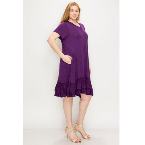 NEW Plus Size Ruffle-trim Georgette Swing Dress Plum color - Picture 3 of 3